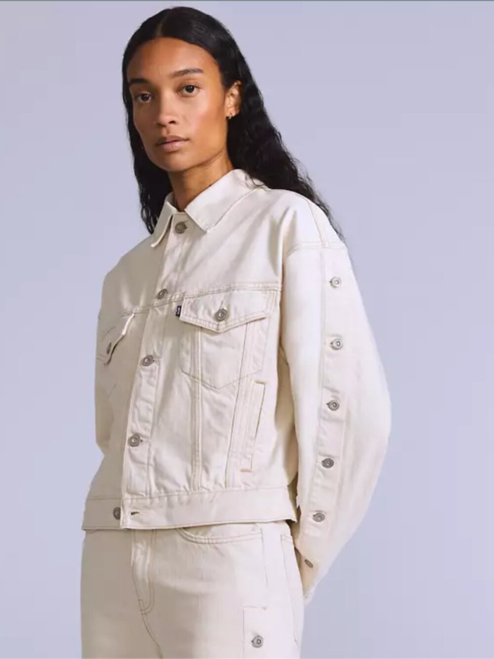 Levi’s Blue Tab Shank Trucker Jacket Cream Cloud Japanese Denim XL Cropped Denim